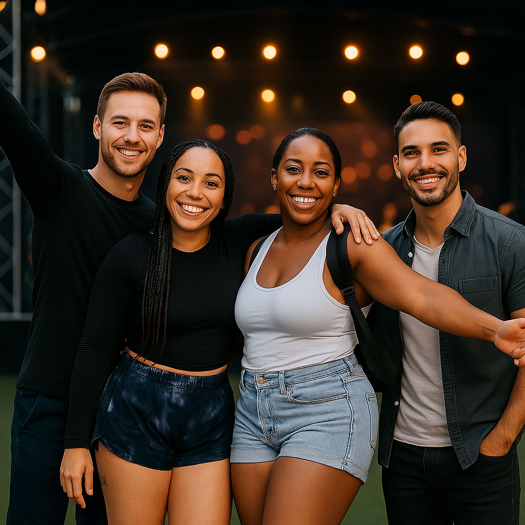 group of friends at concert